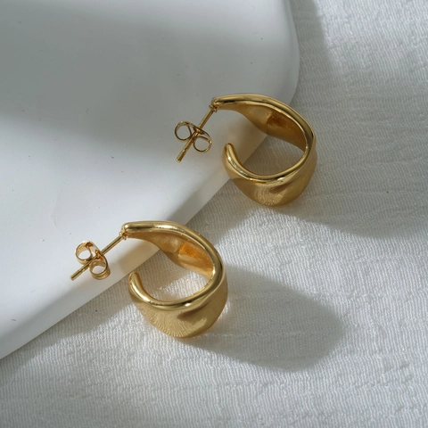 Irreguläre Geometrische 18K Vergoldete Edelstahl Ohrringe Organische Wassertropfen C-Form Spiegelpoliert Minimalistisch Mode Für Frauen