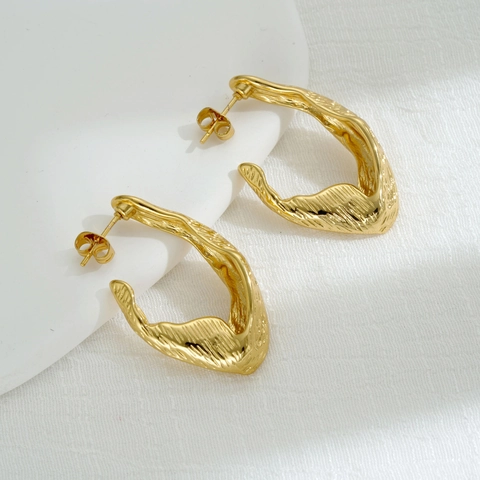 Irregular Organic Stud Earrings With Stainless Steel Earring Post 18K Gold Plated Vintage Lava Texture Twisted For Women