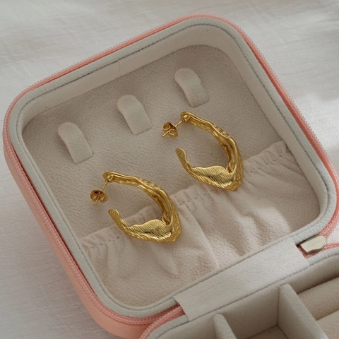 Irregular Organic Stud Earrings With Stainless Steel Earring Post 18K Gold Plated Vintage Lava Texture Twisted For Women