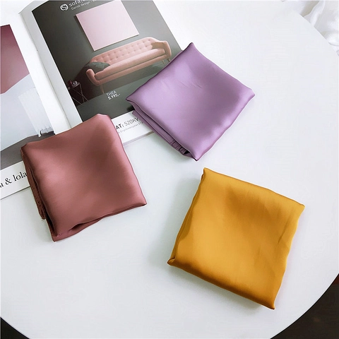 Elegant Satin Square Scarf For Women Solid Color Neck Head Scarf Fashion Hair Tie Bag Decor Versatile Accessory