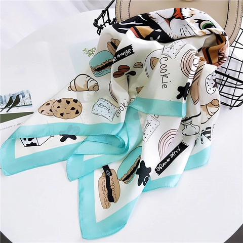 Quadratischer Schal Satinnähnlich Satin Cartoon Tierdruck Hals Stirnband Mode Taschenzubehör Damen