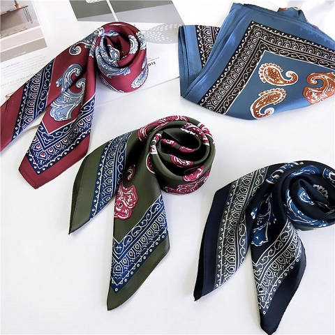 Pañuelo Cuadrado de Satén con Estampado Paisley para Mujer Vintage Francés Pañuelo de Cuello Poliéster Tacto Seda Bandana Accesorio Bolso