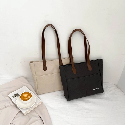 Borsa Tote in Tela da Donna Grande Capacità Borsa a Tracolla Multitasche Manici in Pelle Urban Casual Pendolare Scuola Shopping