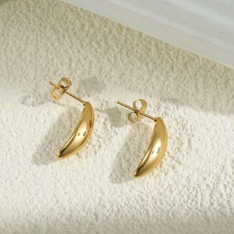 Orecchini A Lobo Mezzaluna Acciaio Inossidabile Placcato Oro 18K Minimalista Geometrico Forma U Gioielli Donna