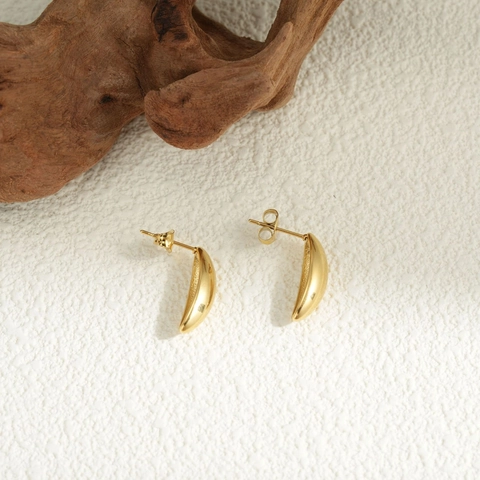Orecchini A Lobo Mezzaluna Acciaio Inossidabile Placcato Oro 18K Minimalista Geometrico Forma U Gioielli Donna
