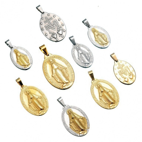 Collana Pendente Religiosa Vergine Maria Guadalupe Acciaio Inossidabile Placcato Oro Medaglia Miracolosa Ovale Gioielli Di Moda