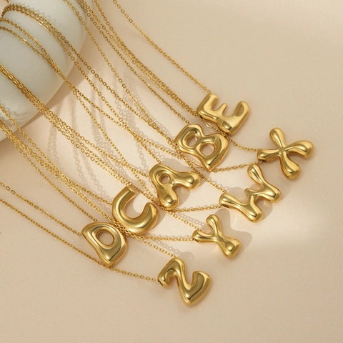 Collar Con Colgante De Letra Burbuja Acero Inoxidable Chapado En Oro De 18K Iniciales 3D Puffy Joyería Hip Hop Para Mujeres Hombres