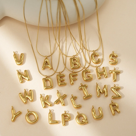 3D Bubble Balloon Capital Letter Necklace Stainless Steel 18K Gold Plated Snake Chain Personalized Initial Pendant For Women Trendy Jewelry