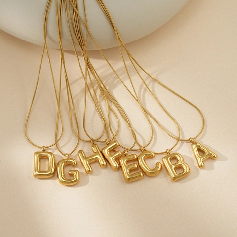 3D Bubble Balloon Capital Letter Necklace Stainless Steel 18K Gold Plated Snake Chain Personalized Initial Pendant For Women Trendy Jewelry