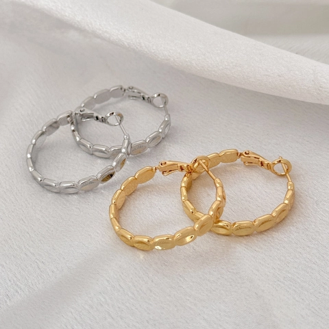 Orecchini A Cerchio Texturizzati In Rame Stile Bambù Design Metallico Geometrico Rotondo Grande Per Donne