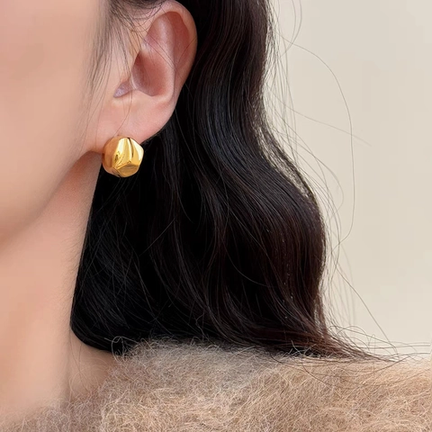 Irregular Crumpled Ball Stud Earrings Geometric Textured Copper Jewelry For Women With 925 Sterling Silver Earring Post