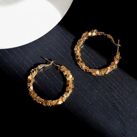 Copper Hoop Earrings With Shiny Sequin Scaled Texture Statement Jewelry For Women Ins Style Lightweight Fashion