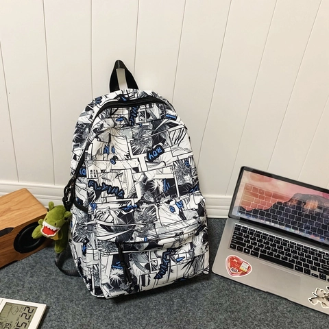 Manga Comic Print Rucksack Große Kapazität Leinwand Streetwear Reise Schultasche Mit Dinosaurier Plüsch Anhänger
