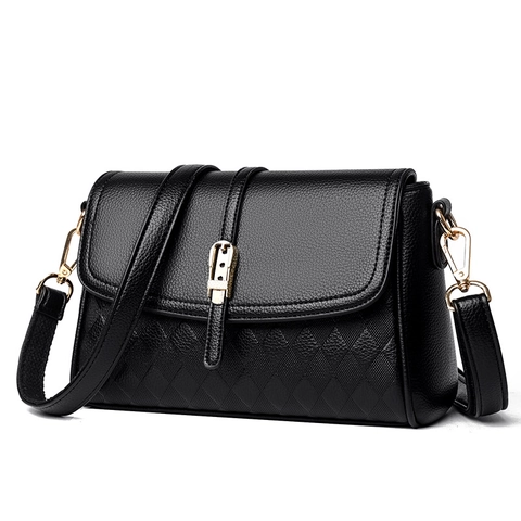 Women Shoulder Crossbody Bag PU Leather Lychee Texture Quilted Diamond Flap Golden Lock Elegant Handbag