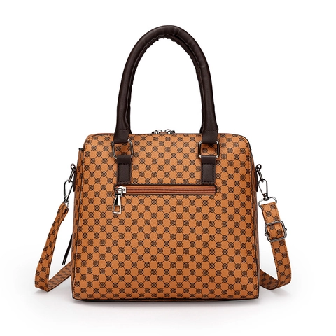 Women Handbag Set PU Leather Geometric Printed Tote Shoulder Bag And Pouch Card Holder With Cat Tassel Charm