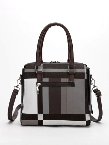 Plaid Color Block Handbag Crossbody Bag Clutch Card Holder PU Leather Tassel Cat Charm Women Commuter