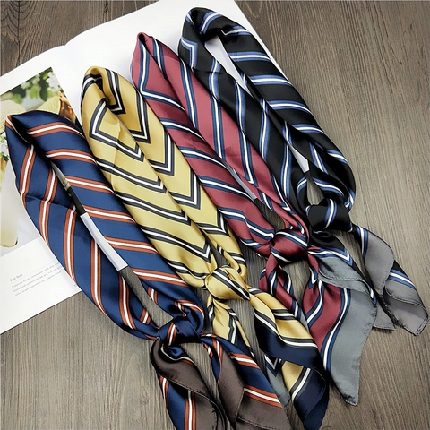 Foulard Quadrato Geometrico A Righe Raso Effetto Raso Da Donna Accessorio Moda Chic