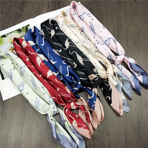 Square Scarf Elegant Satin Polyester Neck Kerchief For Women Fashion Satin Like Printed Hair Accessory Hair Tie Wrap