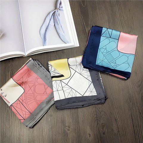 Elegante Foulard Quadrato In Raso Satinata Torre Eiffel Motivo Geometrico Sciarpa Moda Fascia Per Capelli Decoro Borsa Donna