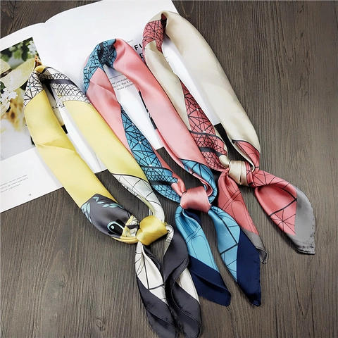 Elegante Foulard Quadrato In Raso Satinata Torre Eiffel Motivo Geometrico Sciarpa Moda Fascia Per Capelli Decoro Borsa Donna