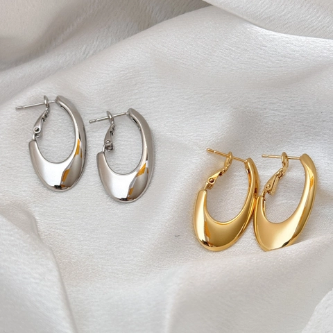 Orecchini A Cerchio In Rame Lucidato Minimalista Geometrico A Forma Di U Huggie Per Donna Stile Elegante