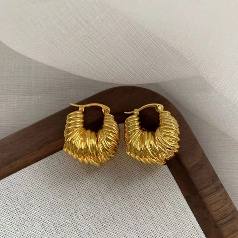 U-Förmige Croissant Creolen Messing 18K Vergoldet Mit Silbernen Ohrsteckern Vintage Spiralstruktur Für Damen