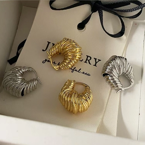 U-Förmige Croissant Creolen Messing 18K Vergoldet Mit Silbernen Ohrsteckern Vintage Spiralstruktur Für Damen