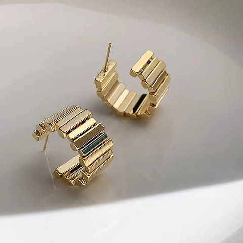 Orecchini A Cerchio Geometrici A Forma Di C Con Perno In Argento Sterling 925 Rame Rigato Strutturato Gioielli Donne