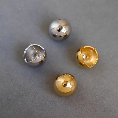 Minimalist Copper Ball Stud Earrings With 925 Sterling Silver Earring Post High Polished Mirror Finish Dome Jewelry For Women