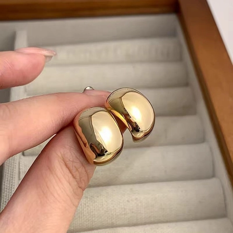 Orecchini Lobo Fagiolo Chunky Specchio Lucidato Rame Vintage Semplice Geometrico Gioielli Donne