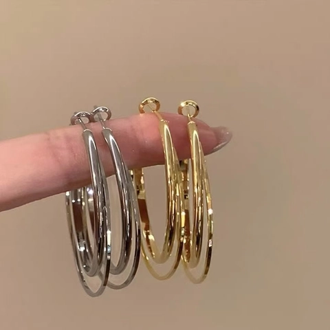Double Layer Hoop Ohrringe Geometrisch Kupfer Vergoldet Mit 925 Sterling Silber Ohrring Stecker Elegant Mode Damen