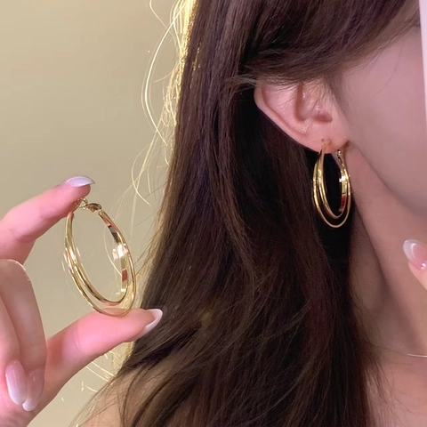 Double Layer Hoop Ohrringe Geometrisch Kupfer Vergoldet Mit 925 Sterling Silber Ohrring Stecker Elegant Mode Damen