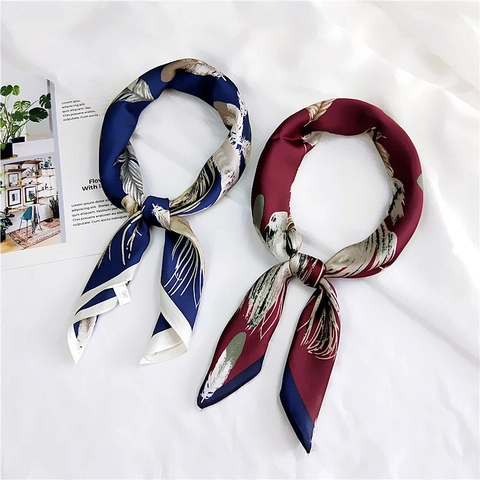Pañuelo Cuadrado Mujer Satén Satén Sintética Estampado Plumas Elegante Profesional Decorativo Accesorio Versátil