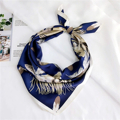 Pañuelo Cuadrado Mujer Satén Satén Sintética Estampado Plumas Elegante Profesional Decorativo Accesorio Versátil
