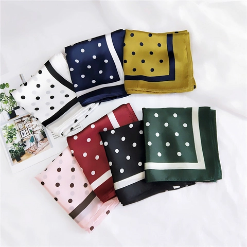 Polka Dot Print Square Scarf Satin Satin Like Neck Scarf Elegant French Style Professional Hair Band Accessories Women