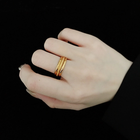 Minimalist Titanium Steel Stackable Rings Polished Frosted Finish 18K Gold Plated Band Jewelry