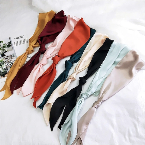 Elegant Solid Color Satin Satin Ribbon Scarf Small Neck Scarf For Women Versatile Hair Band And Bag Accessory