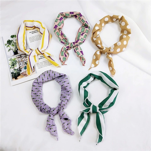 Polyester Satin Satin Neck Scarf Bandana Polka Dot Striped Geometric Plaid Small Square Headscarf For Women Fashion Accessory