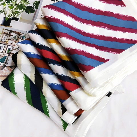 Foulard Quadrato A Righe Effetto Raso Satina Bandana Per Donne Ufficio Moda Accessorio Capelli Borsa