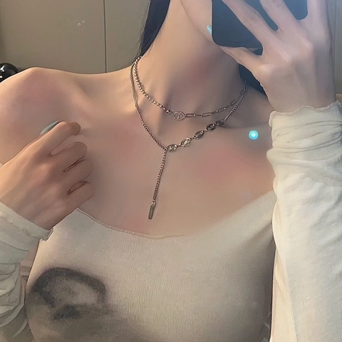 Collana A Doppio Strato In Acciaio Al Titanio Da Donna Maglia Naso Di Maiale Catena A Y Gioielli Minimalisti