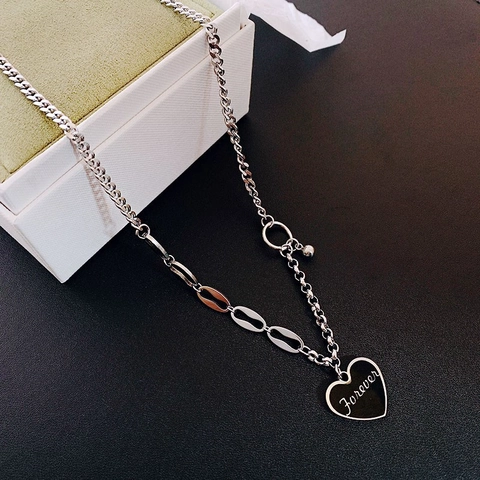 Titanstahl Herzanhänger Halskette Forever Graviert Asymmetrische Mischkette Minimalistischer Schmuck Für Frauen