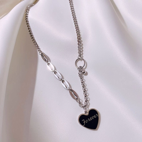 Titanstahl Herzanhänger Halskette Forever Graviert Asymmetrische Mischkette Minimalistischer Schmuck Für Frauen