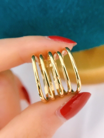 Anello Geometrico Quadrato Minimalista in Acciaio al Titanio Placcato Oro con Zirconi per Donna Sottile Anello di Lusso Gioielli