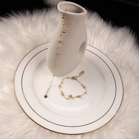 Titanstahl Goldperle Fußkettchen Und Armband Rundperlen Minimalistischer Verstellbarer Schmuck Für Damen