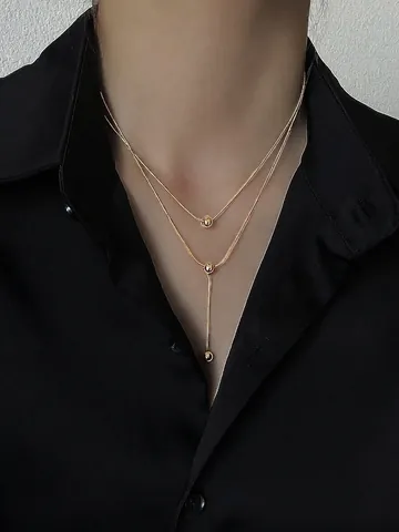 Double Layered Necklace Titanium Steel Gold Plated Snake Chain Y-Shaped Minimalist Beads Jewelry For Women Elegant