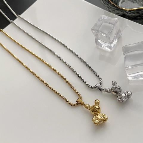 Collana Con Ciondolo Orsetto Titanio Acciaio Inossidabile Animale 3D Strutturato Catena Box Gioielli Moda Donna