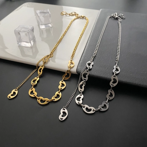 Holle Hart Schakelketting Titanium Staal Sleutelbeenketting Niet Vervagende Trendy Sieraden Voor Vrouwen Chic Stijl Verstellbar