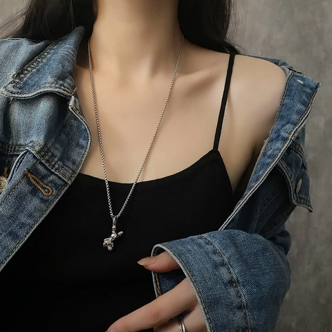 Collana Con Ciondolo Orsetto Titanio Acciaio Inossidabile Animale 3D Strutturato Catena Box Gioielli Moda Donna