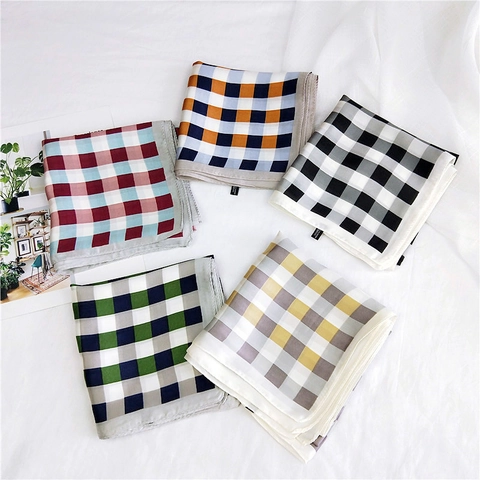 Square Scarf Satin Polyester Satin Like Grid Pattern Elegant Professional Neck Scarf Hair Wrap Women