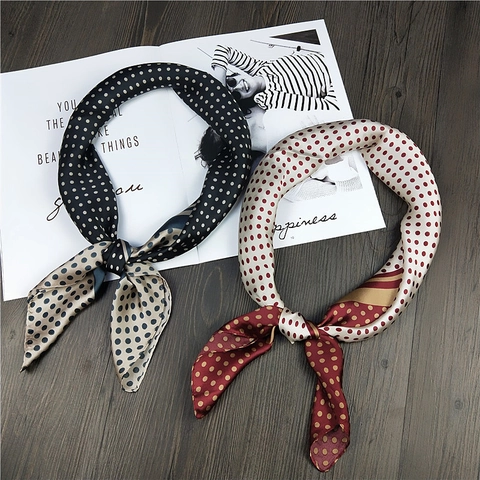 Donne Moda Raso Raso Quadrato Sciarpa Geometrica Polka Dot Catena Stampa Retrò Foulard Bandana Collo Avvolgente Accessorio